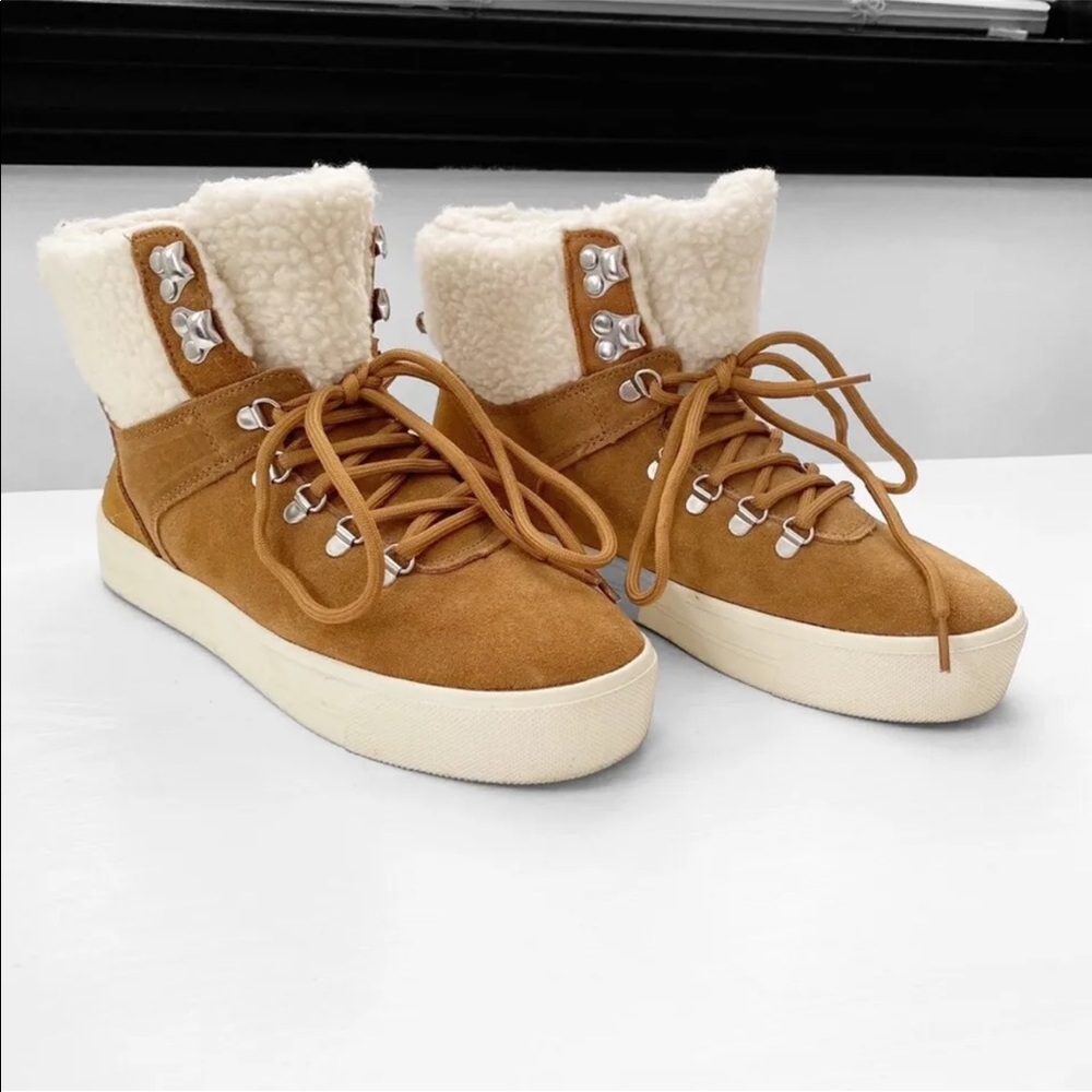 Marc Fisher MF Darlen Brown Sherpa Lace Up Platform Sneakers 6M